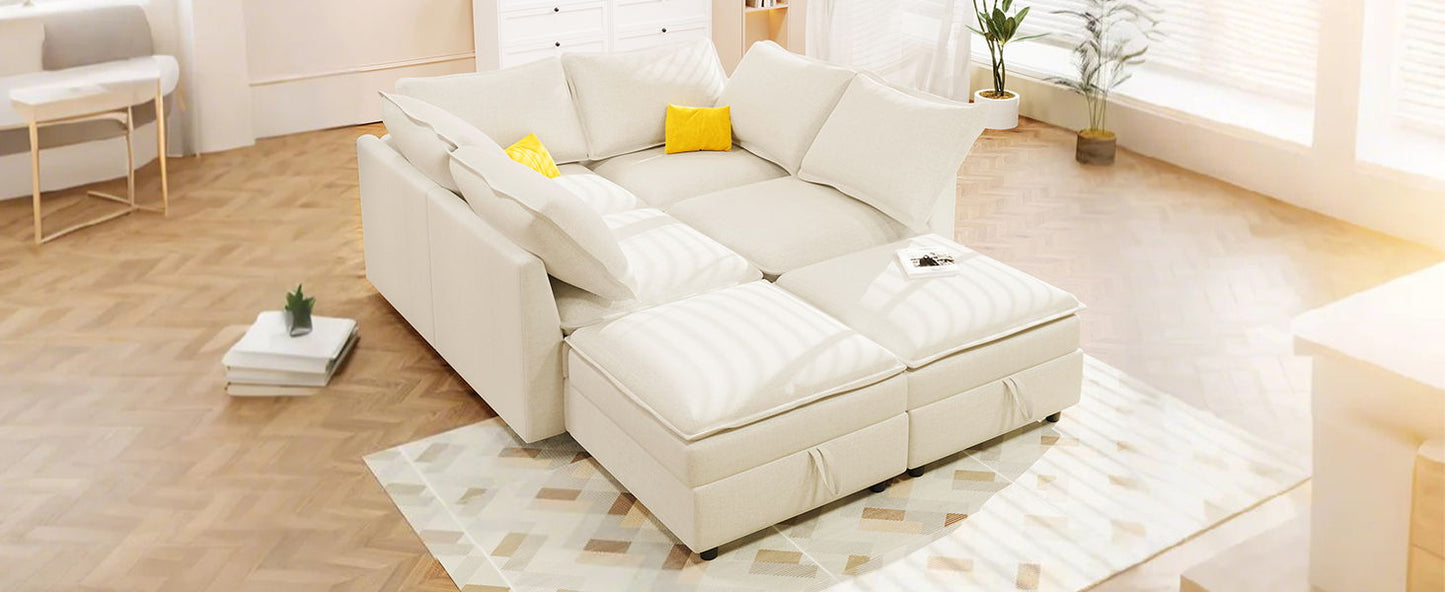 Versatile 6 Piece Modular Sofa Bed With Storage, Stylish Faux Double Layer Cushions, Comfortable & Durable Design, Perfect For Any Living Space Noble House