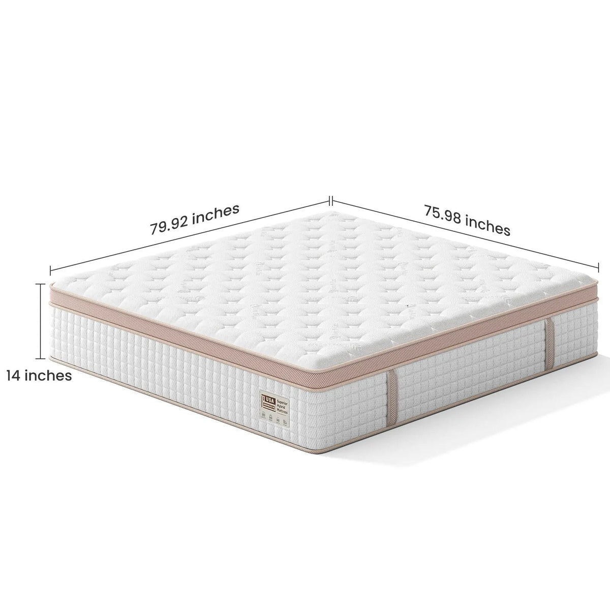 14", Firm Hybrid Mattress, Gel Memory Foam & Pocket Springs, Pressure Relief, Motion Isolation, Ergonomic Bed - White - King Somnus Mattress USA
