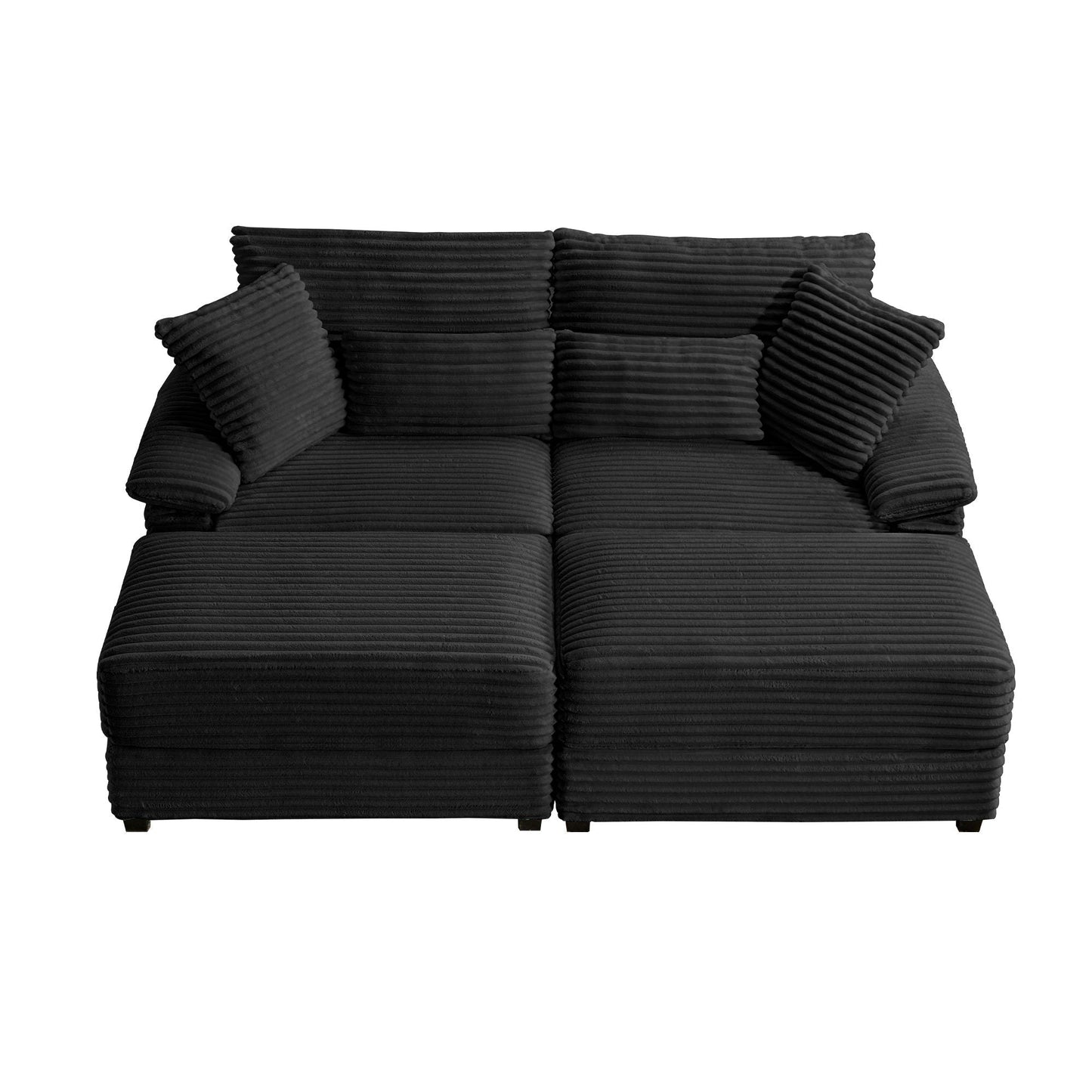 Double Chaise Lounge Set With Reversible Storage Ottomans, USB Port - Snoozhouse