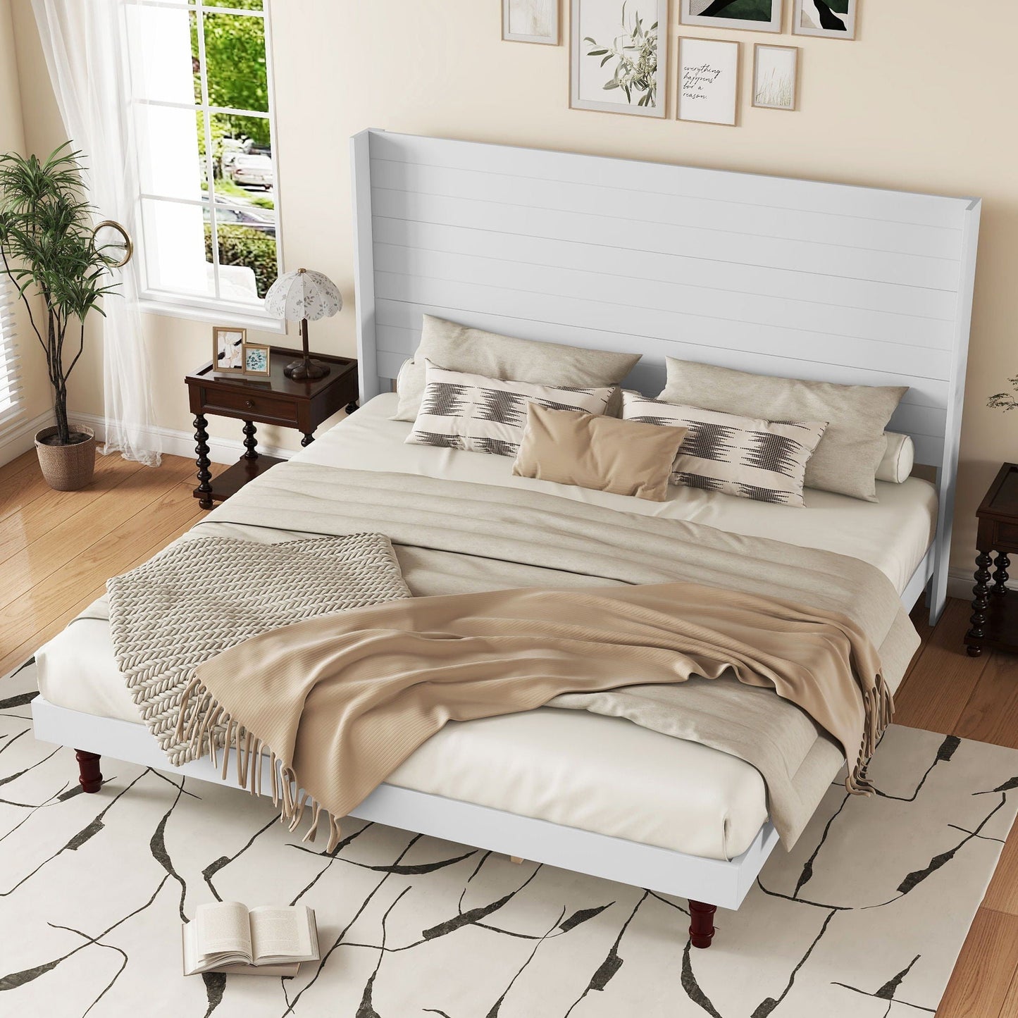 King Size, Stylish High Headboard Bed, High Quality - White Home Essentials
