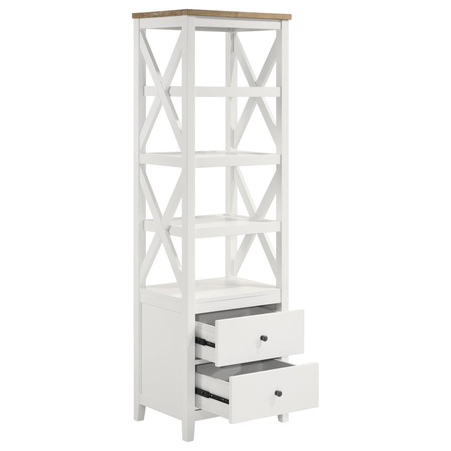 Hollis - 4-Shelf Wood Media Tower With Drawers - Brown And White Coaster Fine Furniture