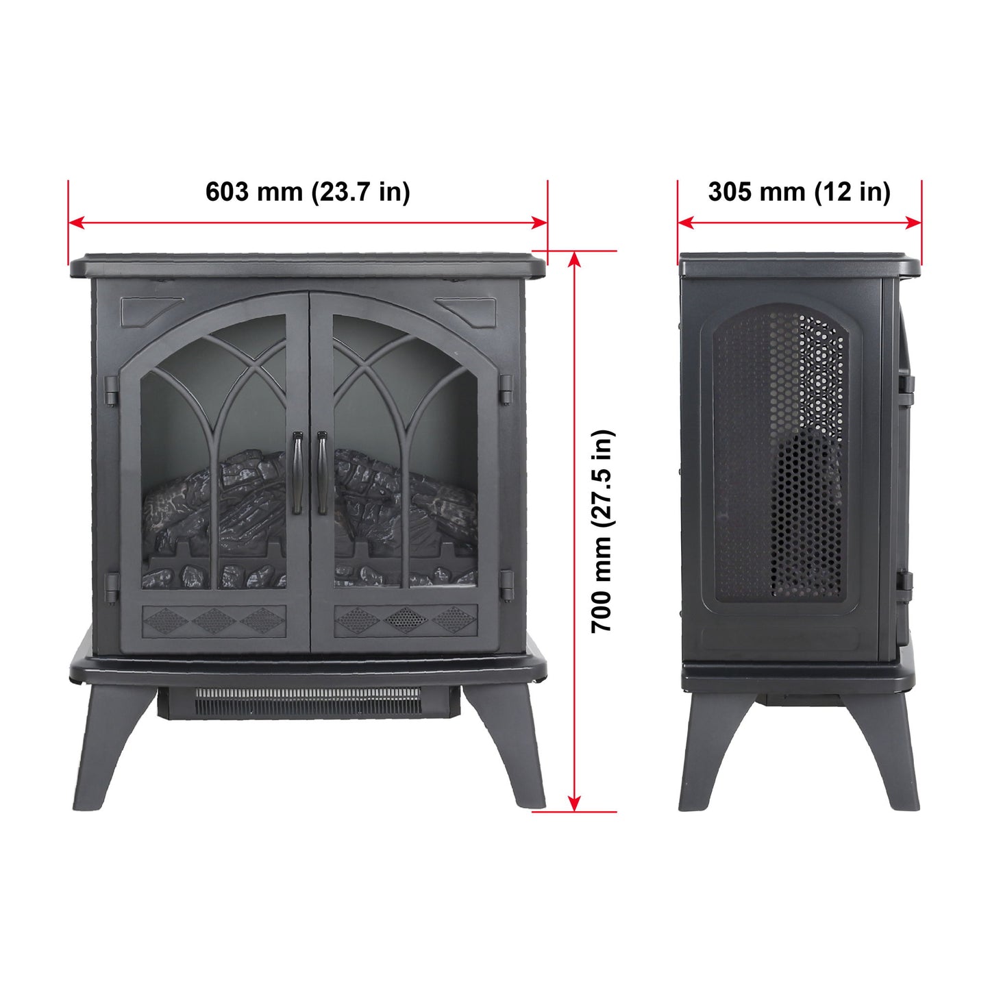 24" 3D Flame Electric Infrared Quartz Fireplace Stove With Remote Control - Antique Black Home Essentials
