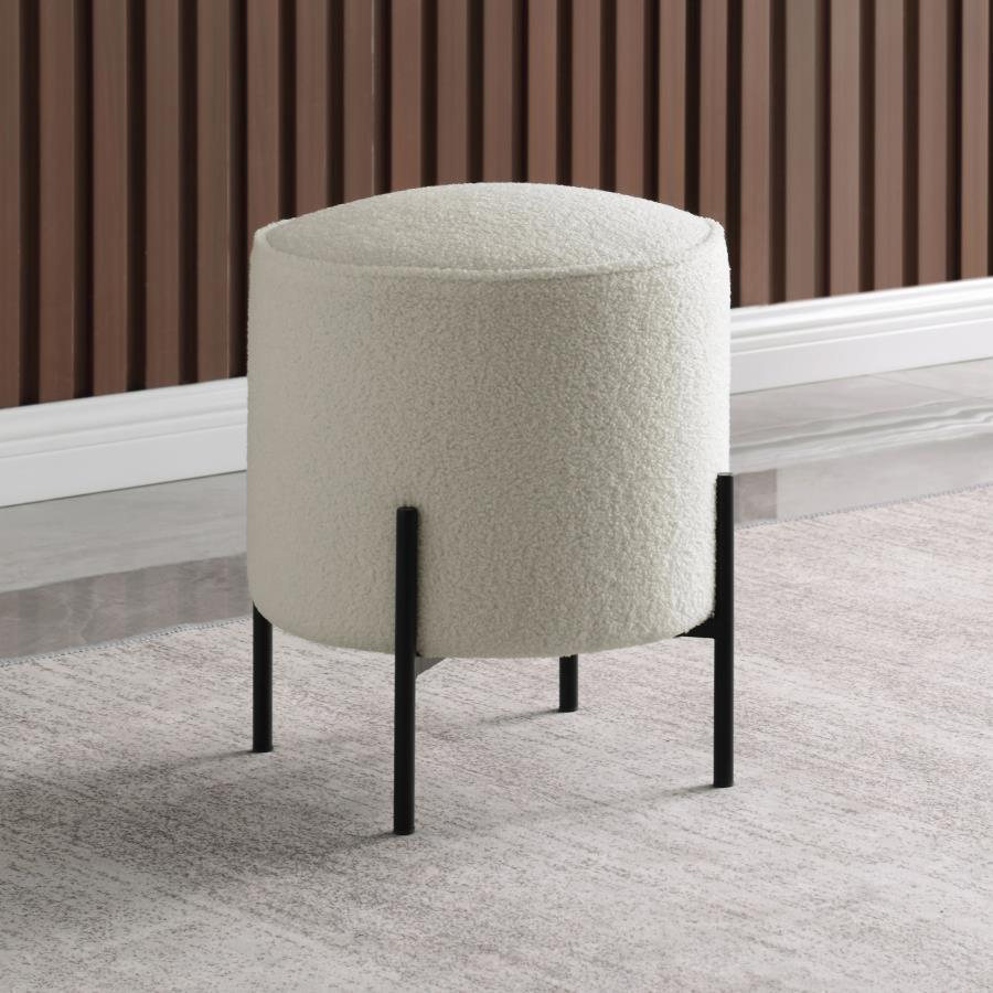 Basye - Round Upholstered Ottoman - Ivory CoasterEveryday