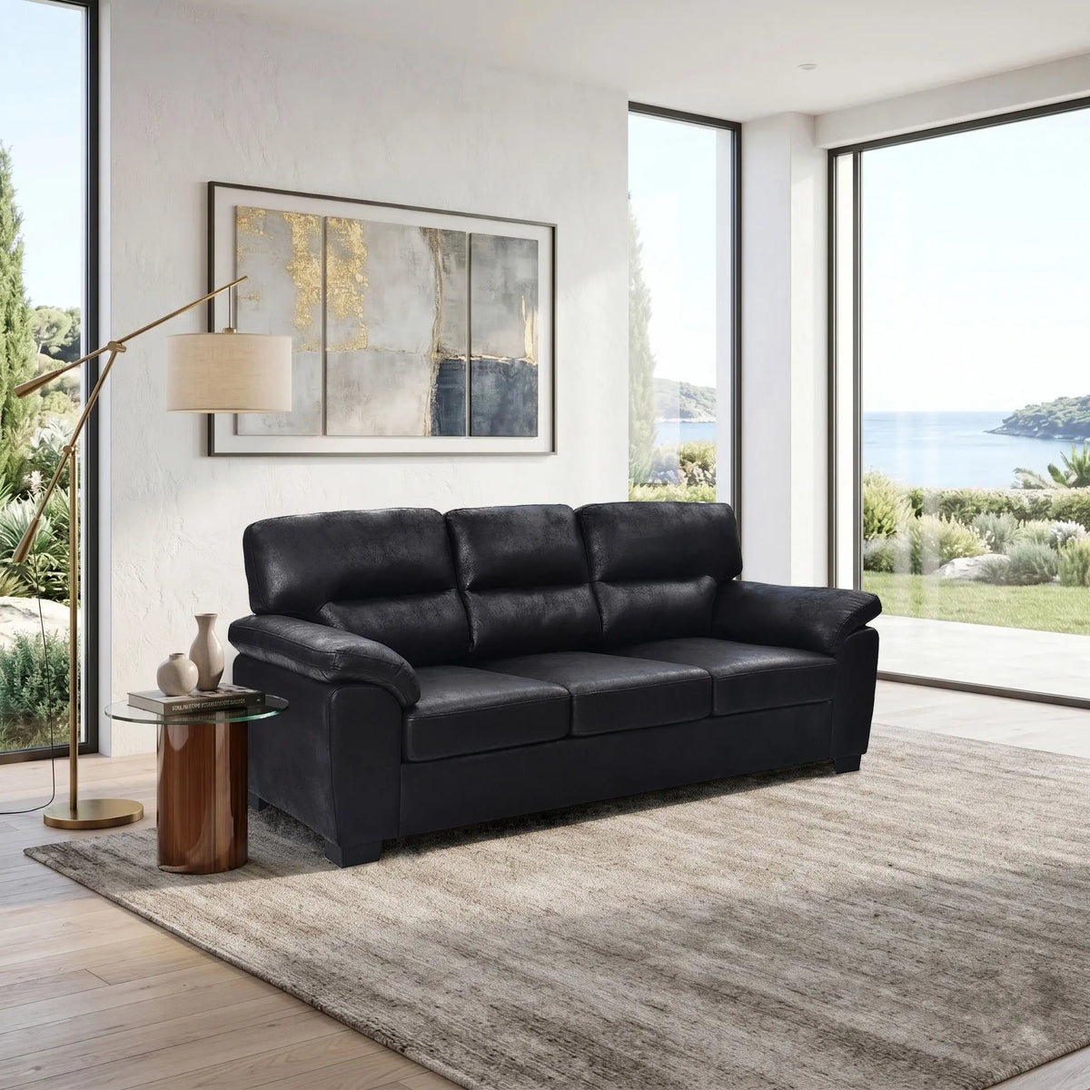 3 Seater Sofa With Padded Armrests And Triangular Leg Home Essentials