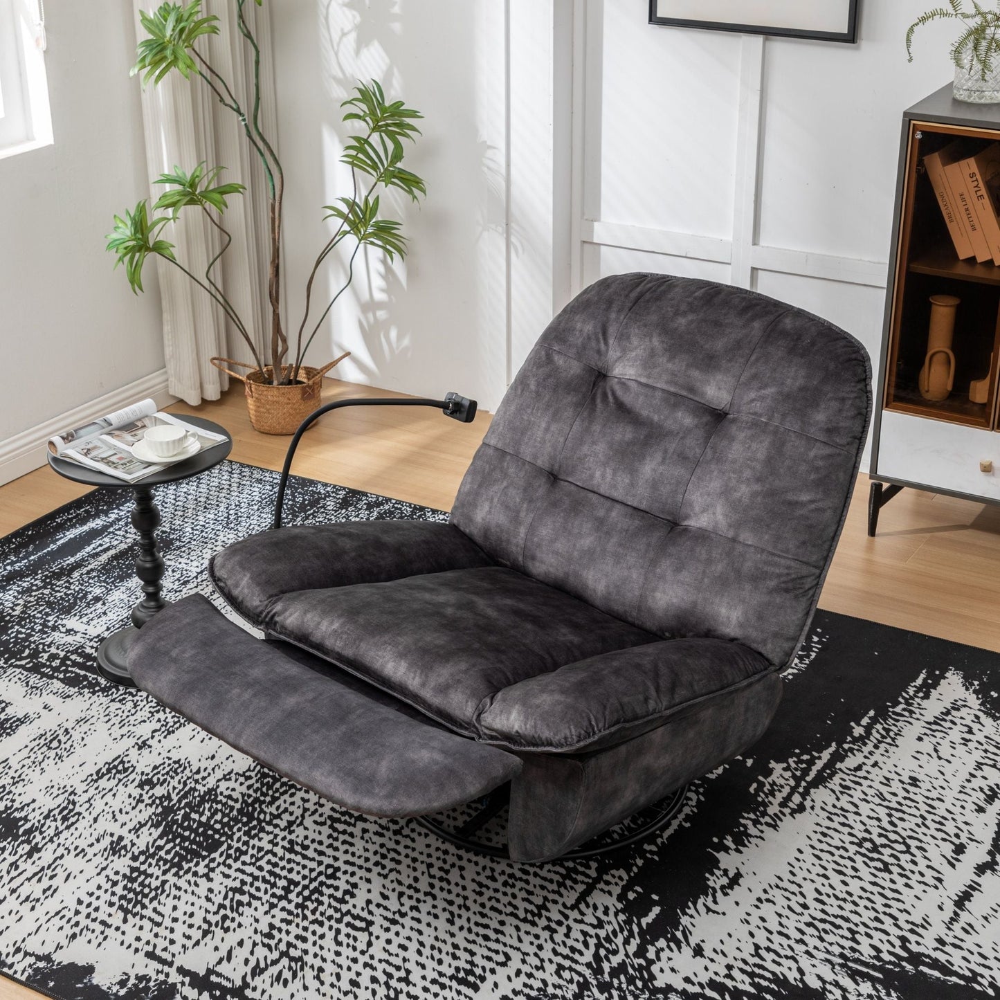 Modern Swivel Gliding Recliner Chair With Rocking Function And Phone Holder, Large Comfortable Home Essentials