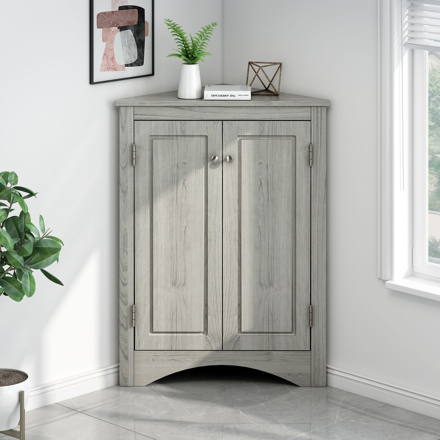 Triangle Bathroom Storage Cabinet With Adjustable Shelves, Freestanding Floor Cabinet For Home Kitchen Hearth and Haven