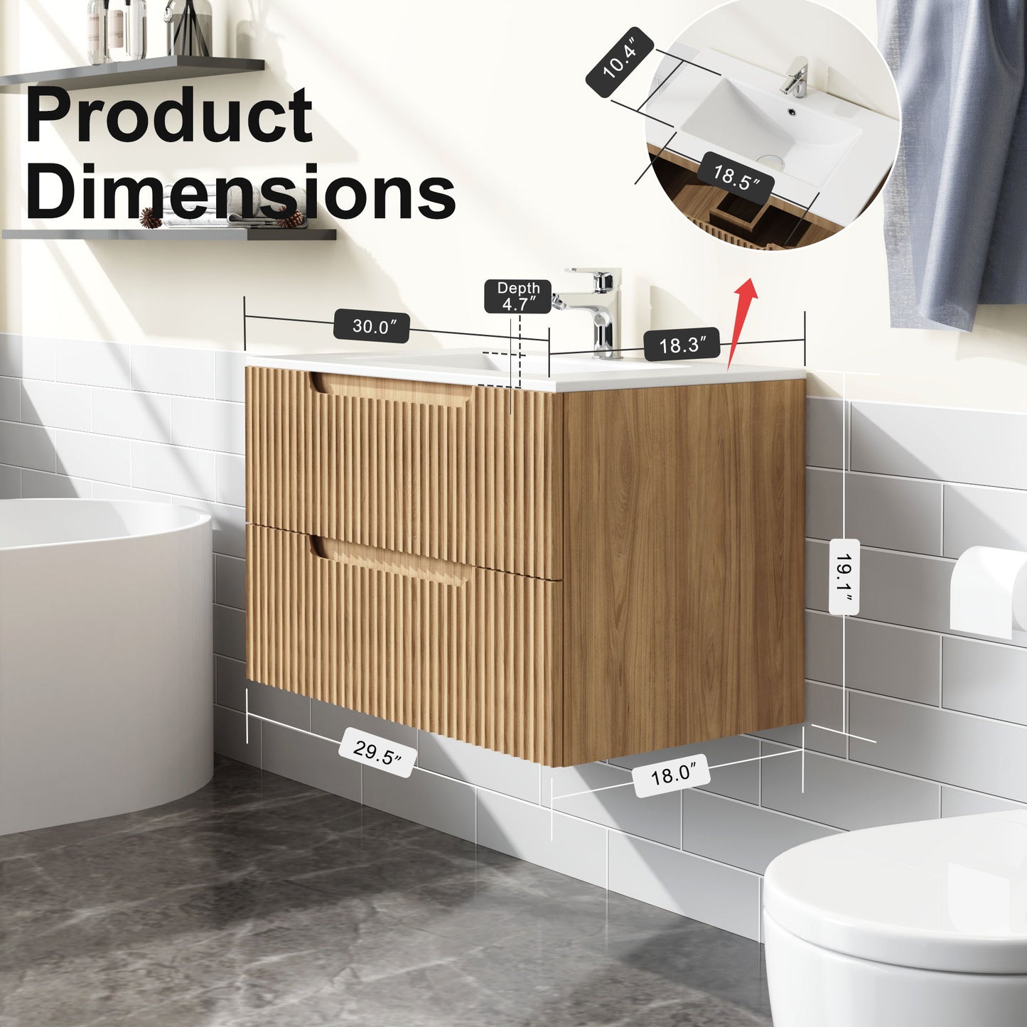 30" Wall Mounted Bathroom Vanity With Sink, Soft Close System, And Spacious Drawers - Walnut Daily Nest