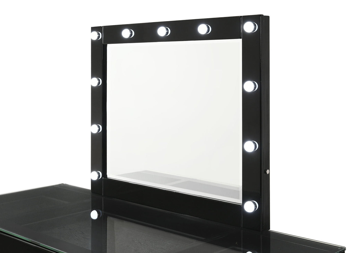 Avery - Vanity Desk With Glass Top, LED Mirror & Stool - Black Crown Mark