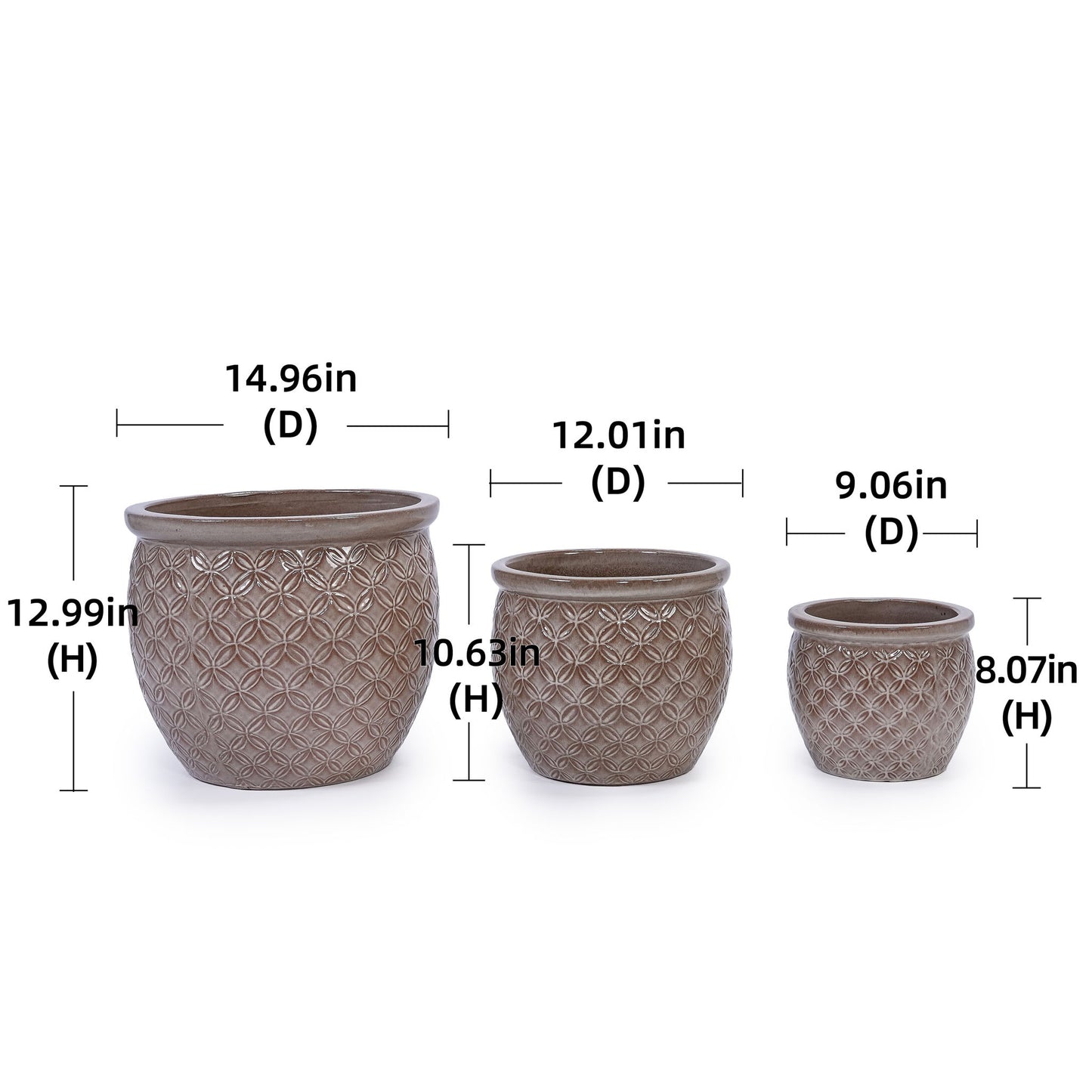 3 Pieces Ceramic Flowerpot, Planter For Patio & Garden Or Windowsills - Antique Yellow Daily Nest