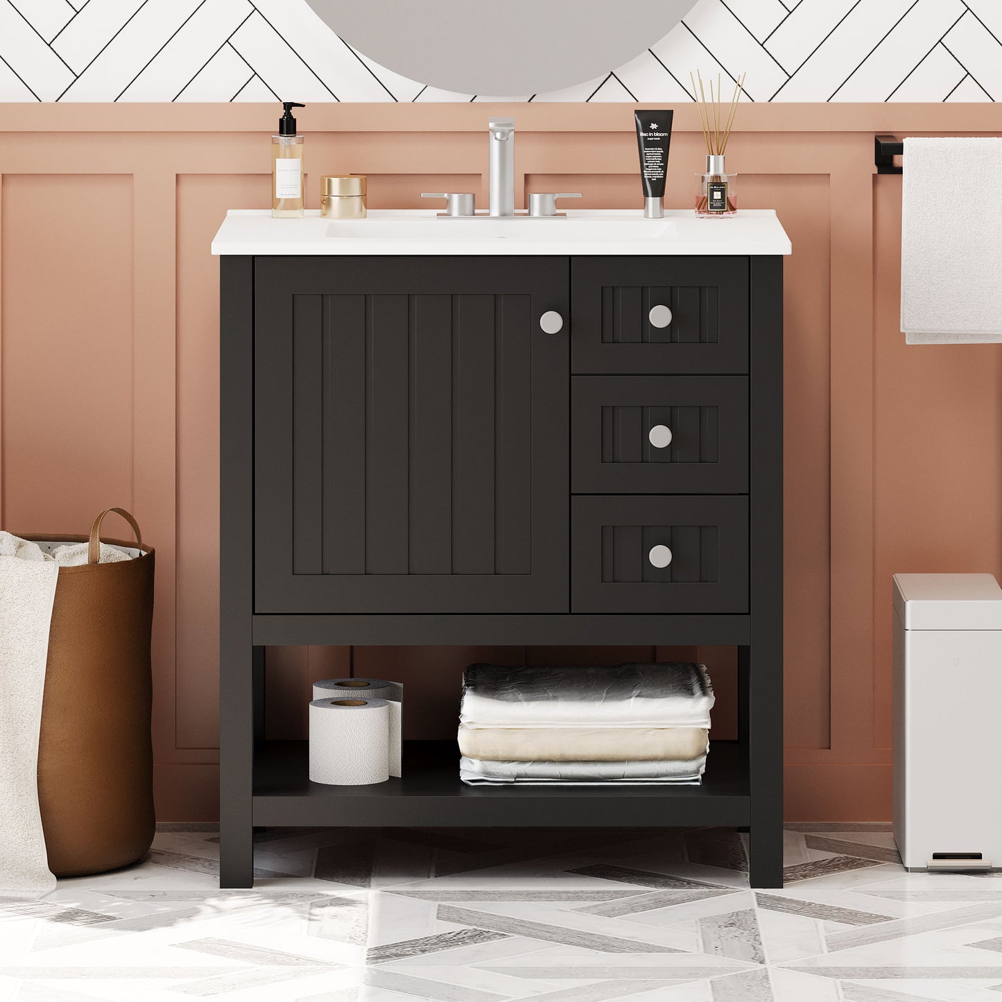 Transitional Style Bathroom Vanity Cabinet Combo With Ceramic Sink Hearth and Haven