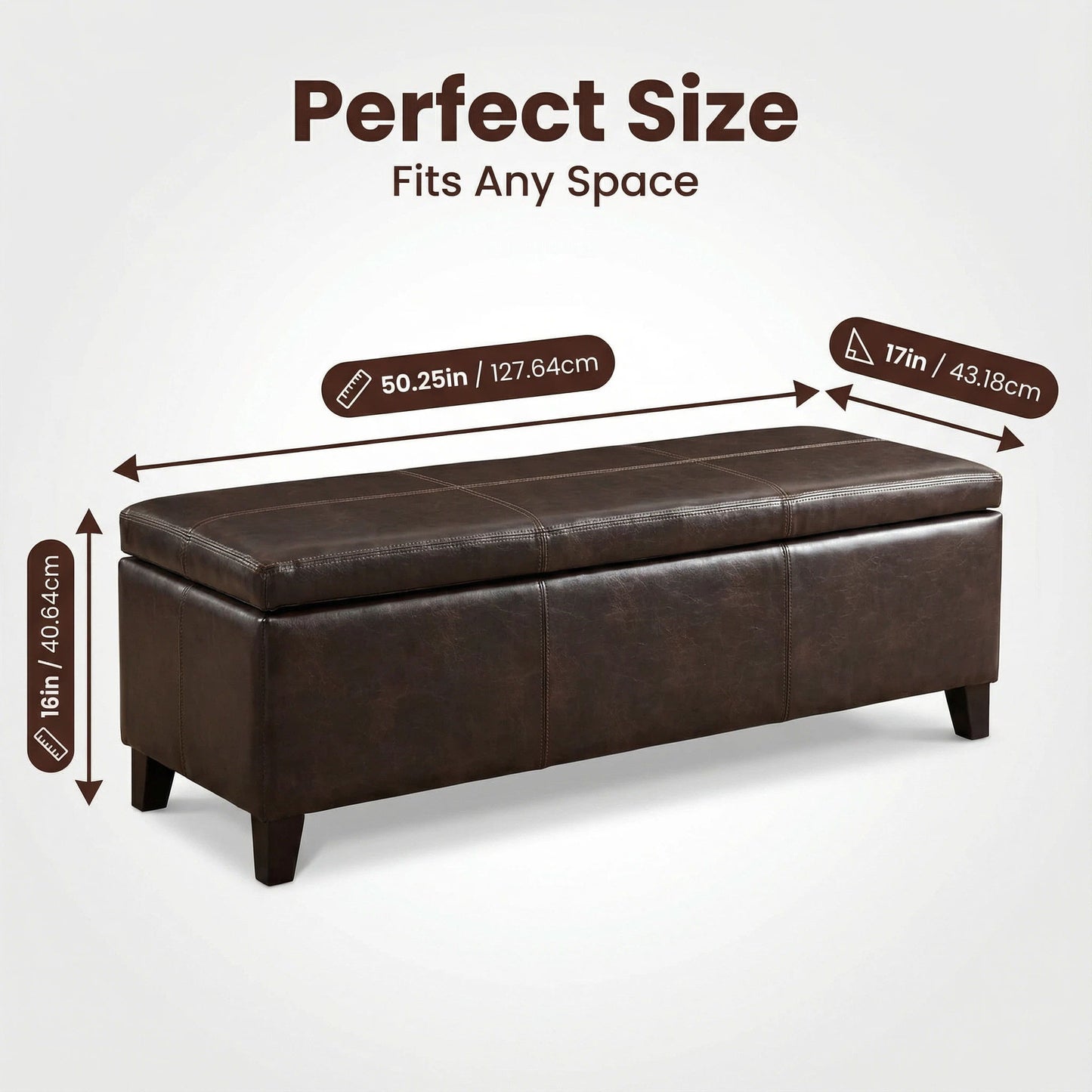 Rectangle Storage Ottoman Bench For Living Room - Brown Home Essentials