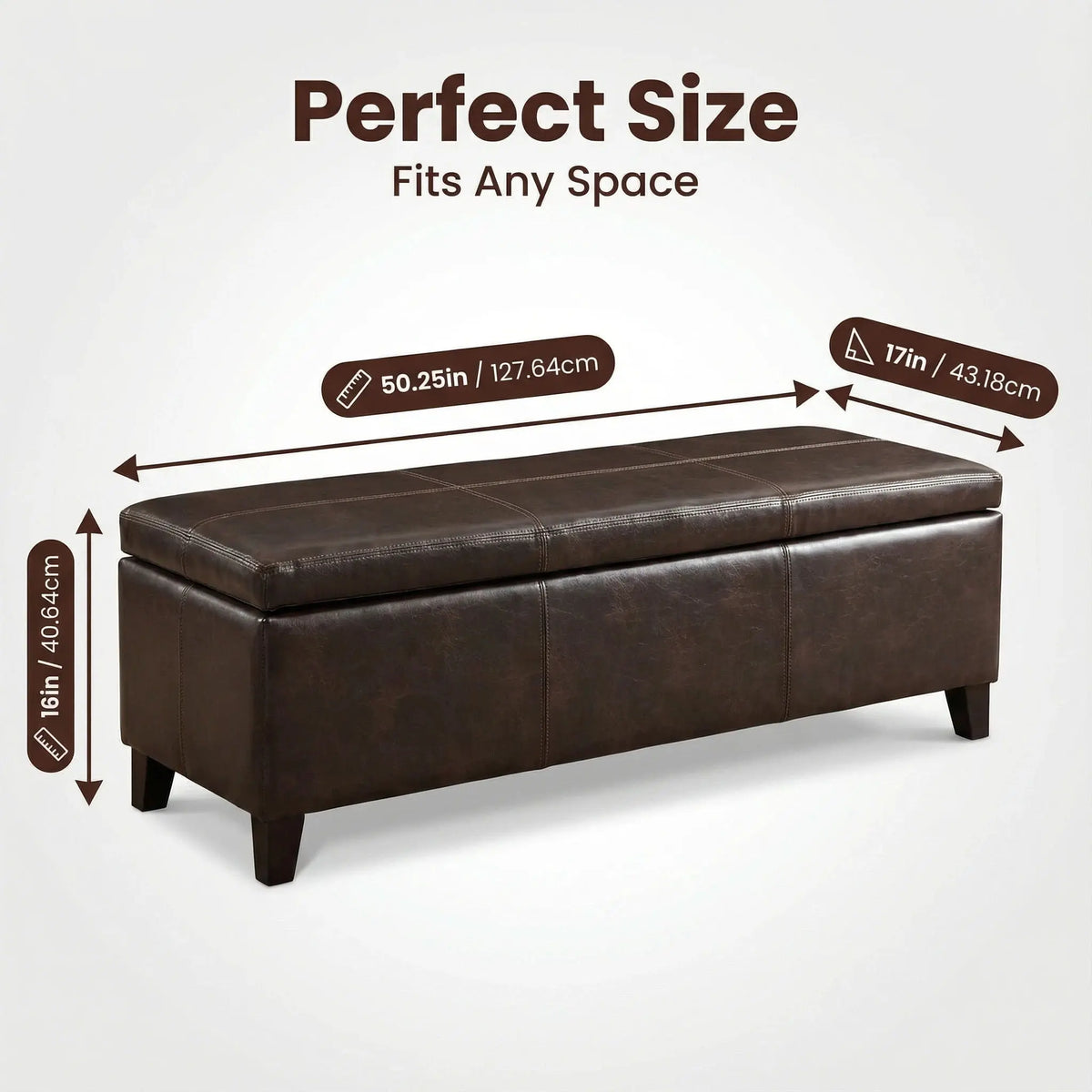 Rectangle Storage Ottoman Bench For Living Room - Brown Home Essentials