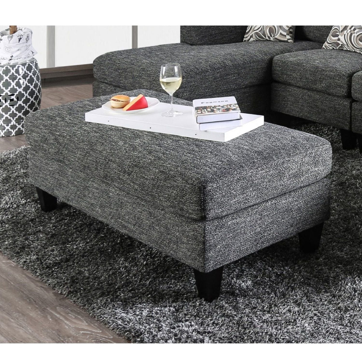Ottoman With Plush Seat Living Room Furniture - Gray Home Essentials