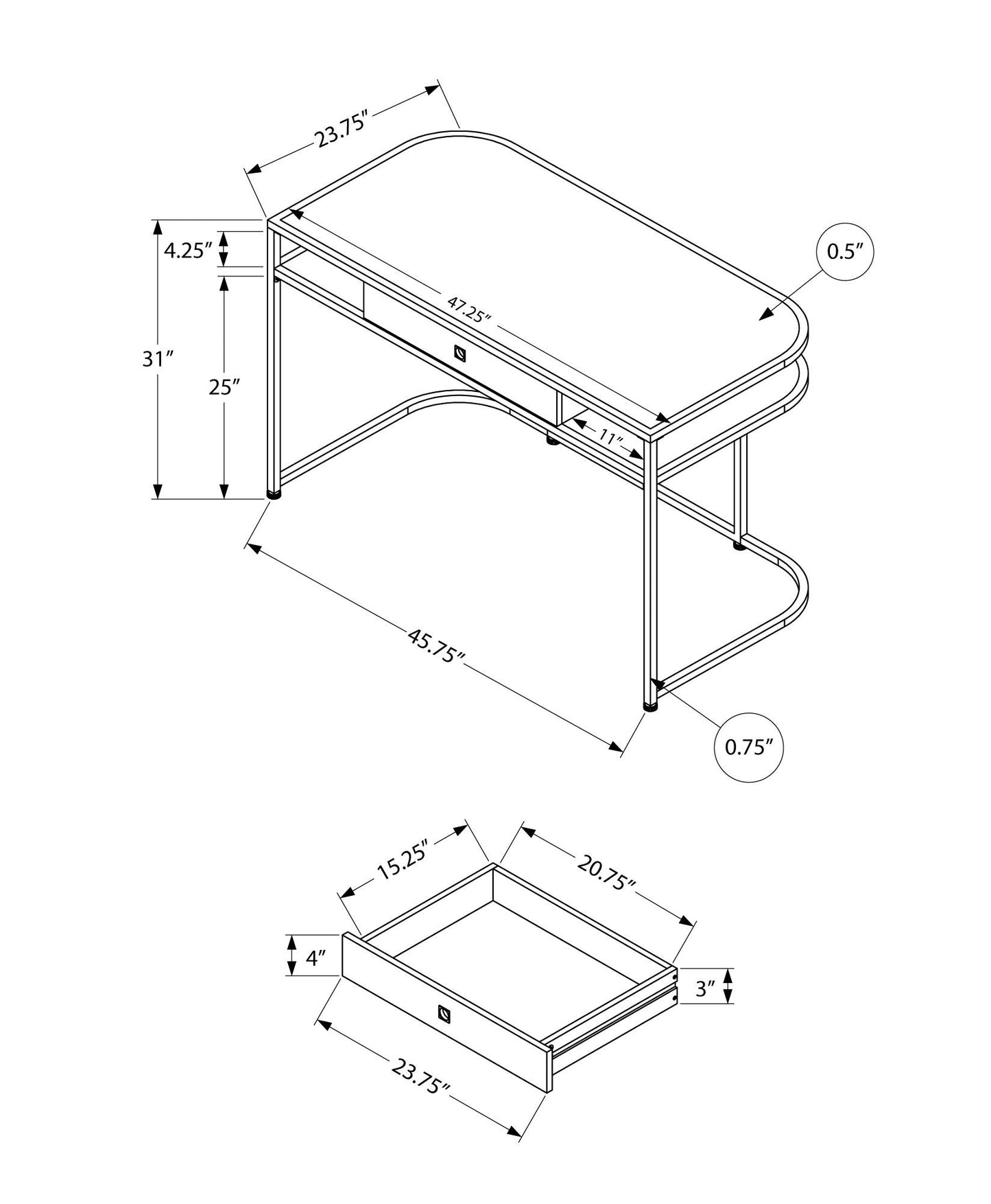 Computer Desk For Home Office, Laptop, Storage Drawers, Contemporary And Modern - White 8th Street
