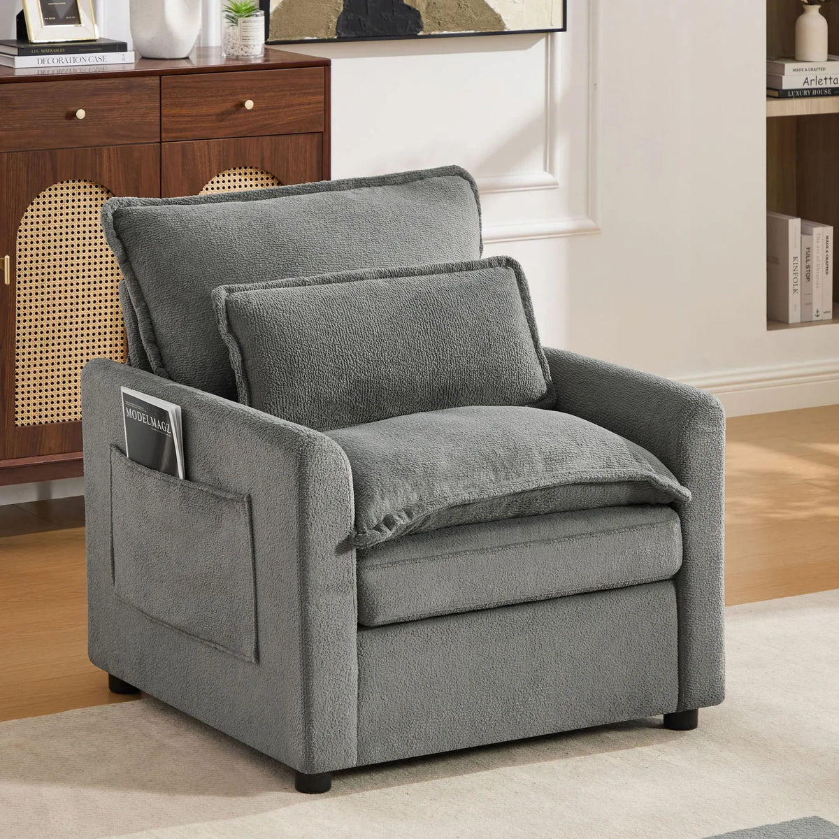 Modern Single Seat Accent Chair With Side Storage Pockets Hearth and Haven