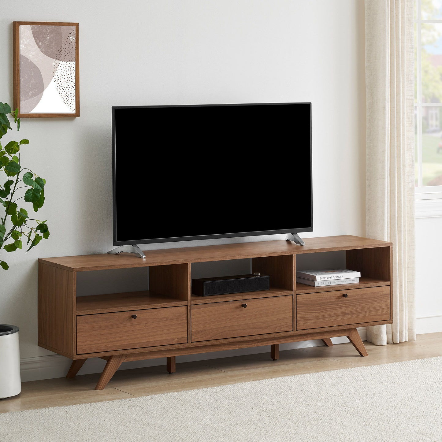 Modern Scandi 3 Door Low Profile TV Stand For TVs Up To 80" Walker Edison