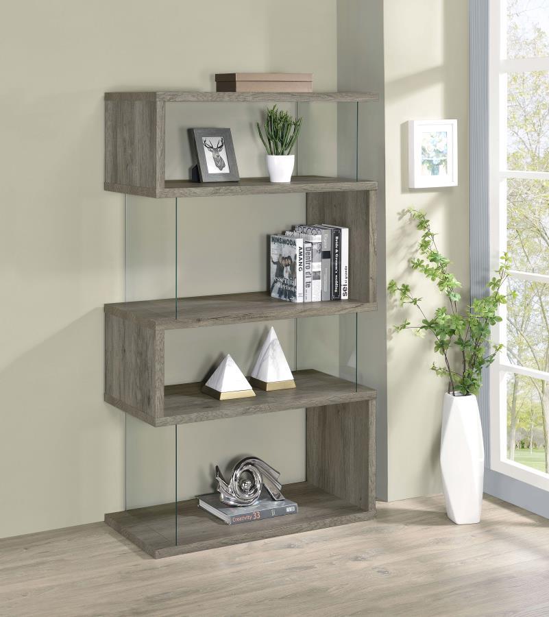 Emelle - 4-Shelf Glass Panel Bookshelf CoasterEveryday