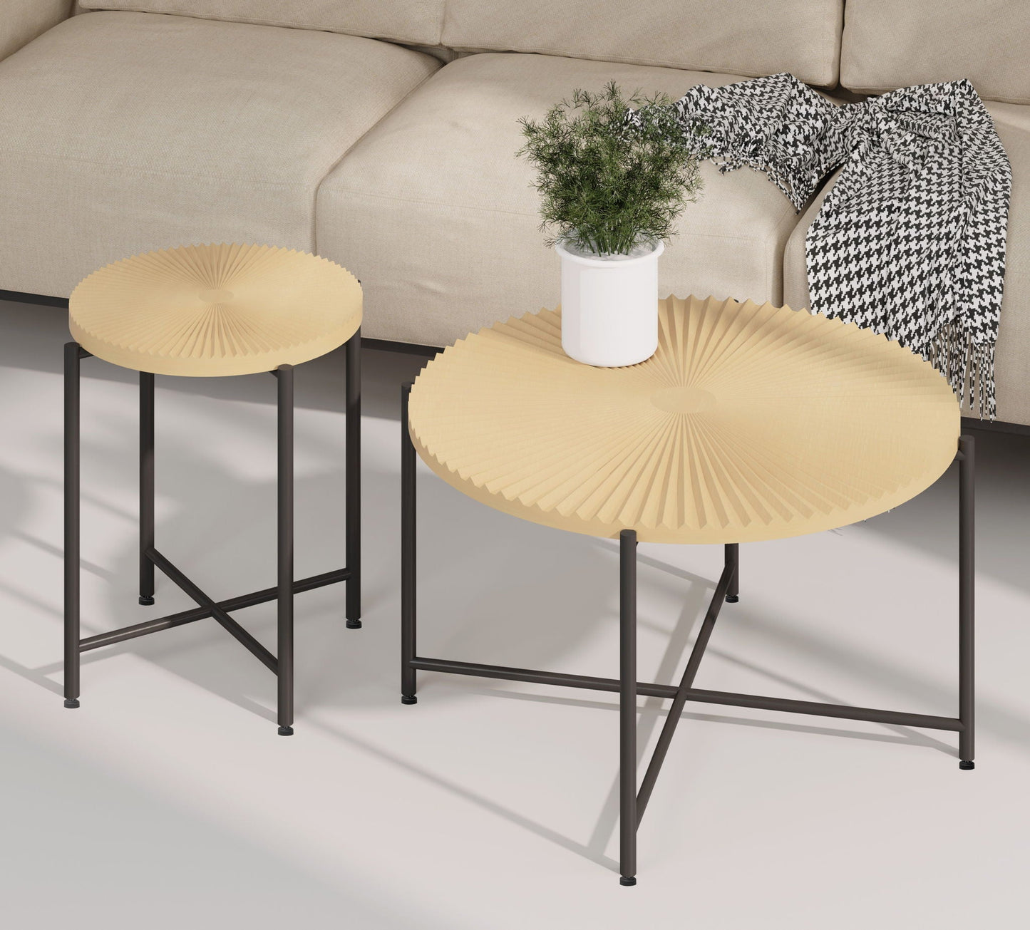 Radial - Pattern Coffee And End Table Set Waterproof Cover, Distressed Cylindrical Design (Set of 2) US Pride