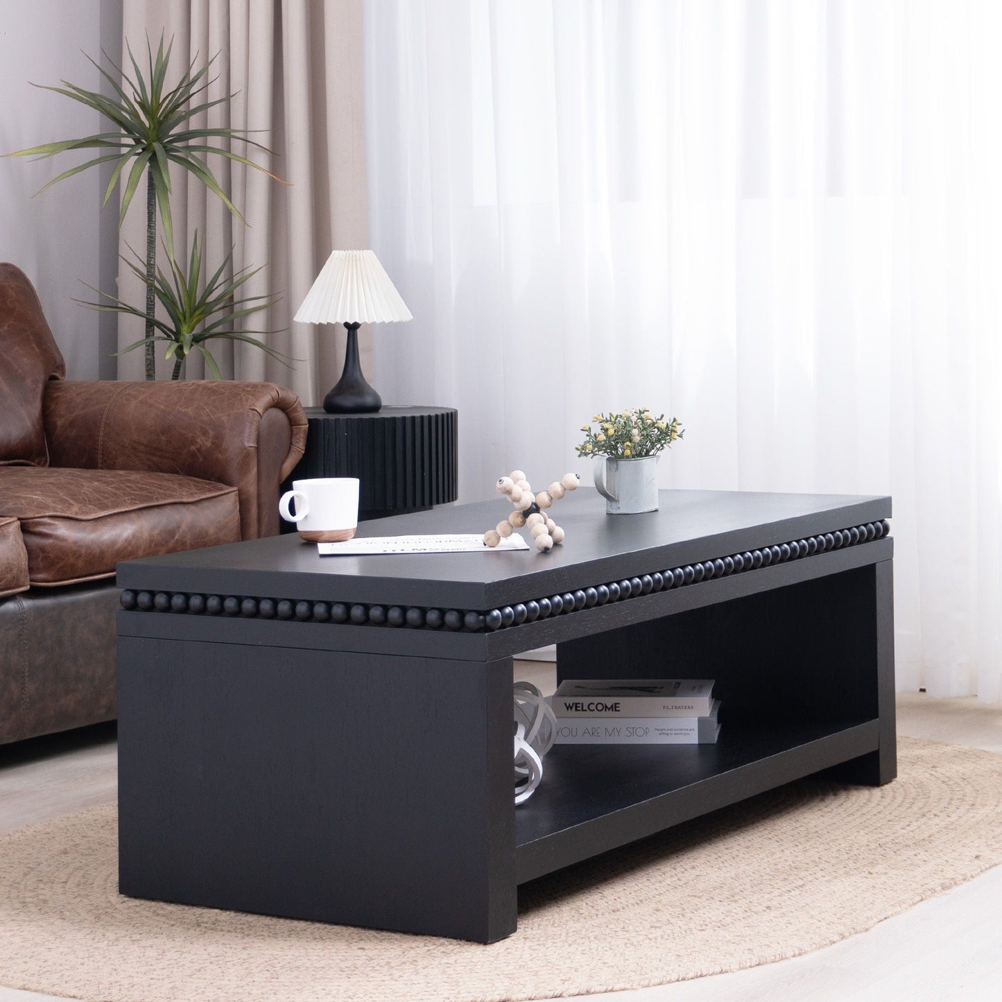 Modern Coffee Table With Beaded Trim Home Essentials