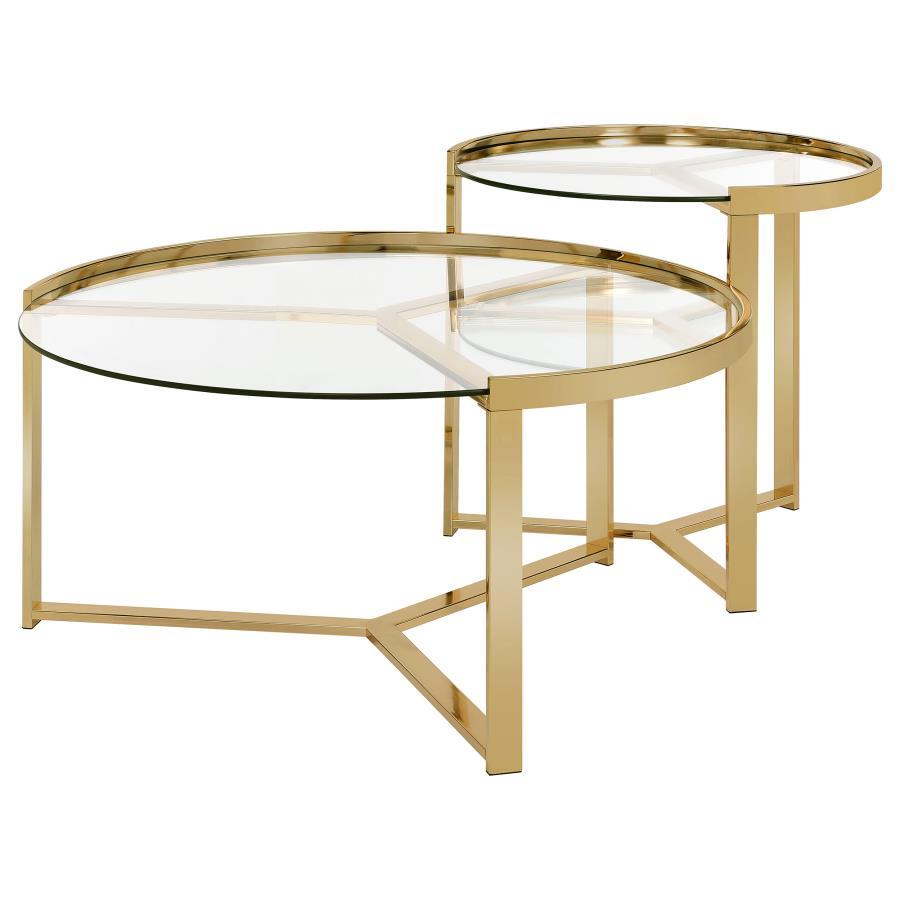 Delia - 2 Piece Round Glass Top Nesting Coffee Table Coaster Fine Furniture