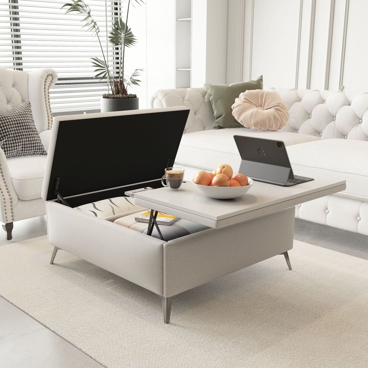 Modern Square Storage Ottoman Coffee Table With Lift-Top Design Home Essentials