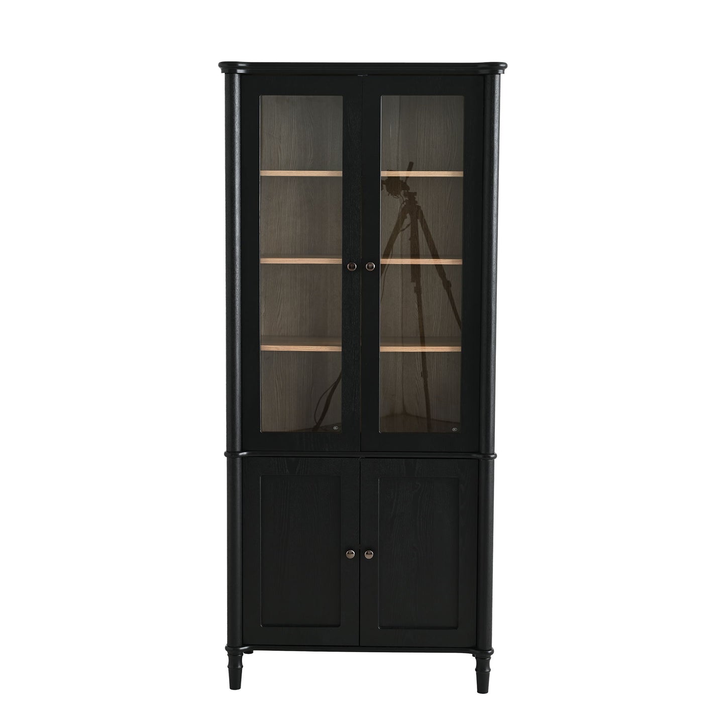 Vintage Display Cabinet With Double Glass Doors, Traditional Style For Collectibles, Ash Wood Veneer, 73.25" Tall - Black / Natural Hearth and Haven