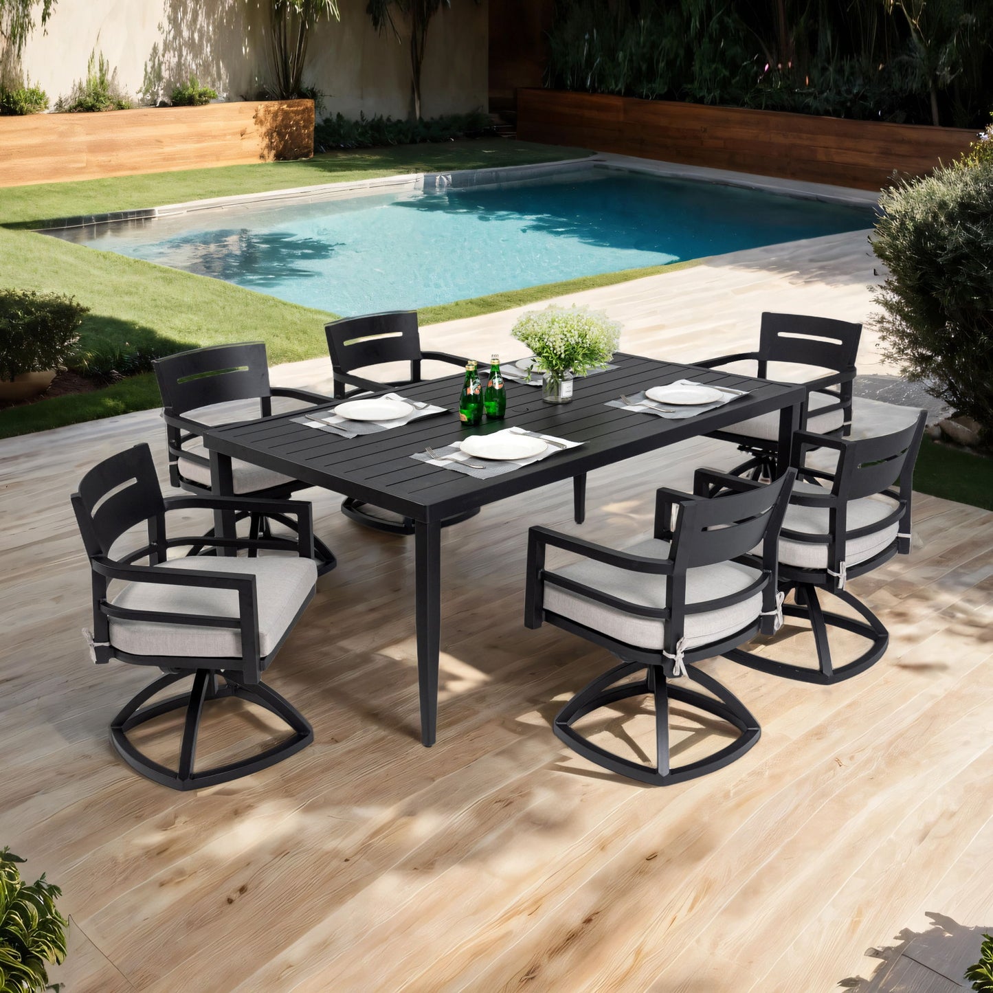 Outdoor Modern Dining Set, Chairs Sunbrella Cushioned And Dining Table With Umbrella Hole Life Outside