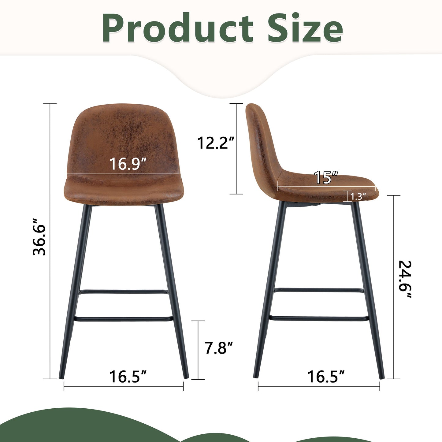 Modern Black Pu Bar Chair Rounded Backrest (Set of 2) Home Essentials