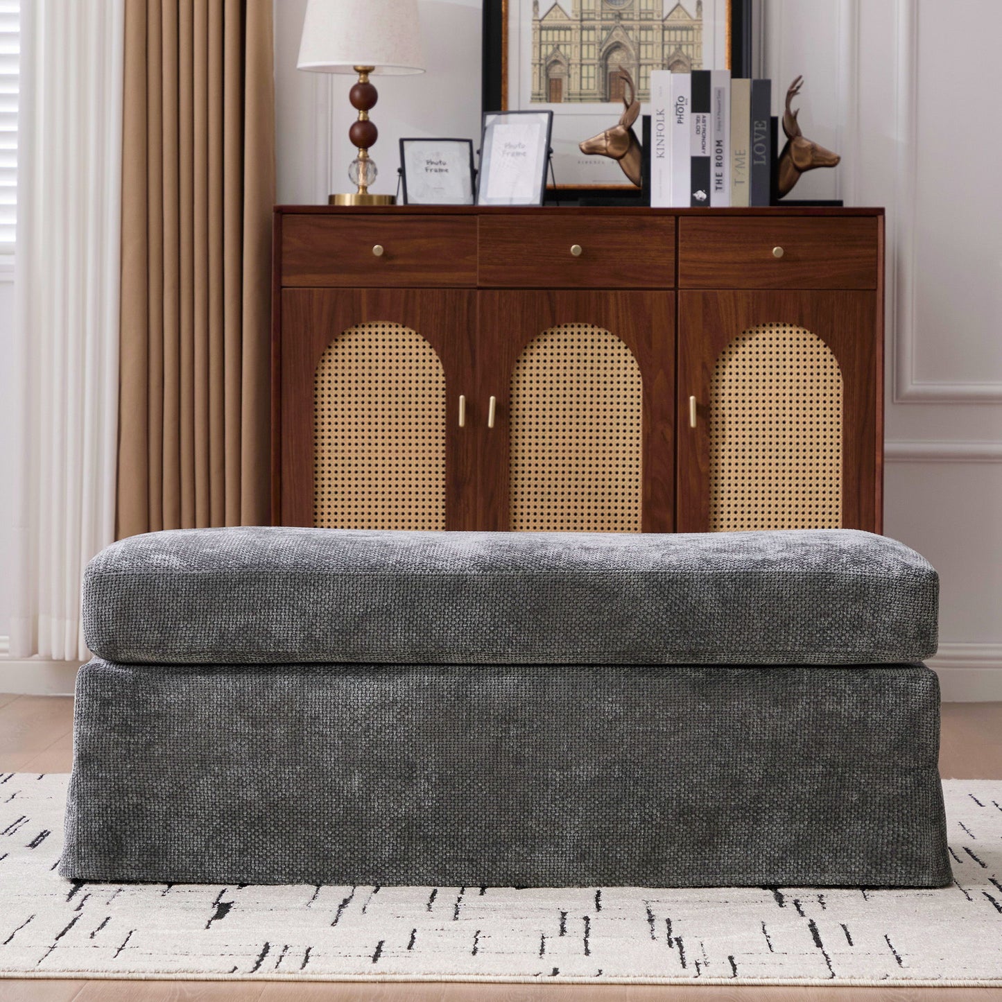 Wide Modern Upholstered Ottoman Foot Stool Home Essentials
