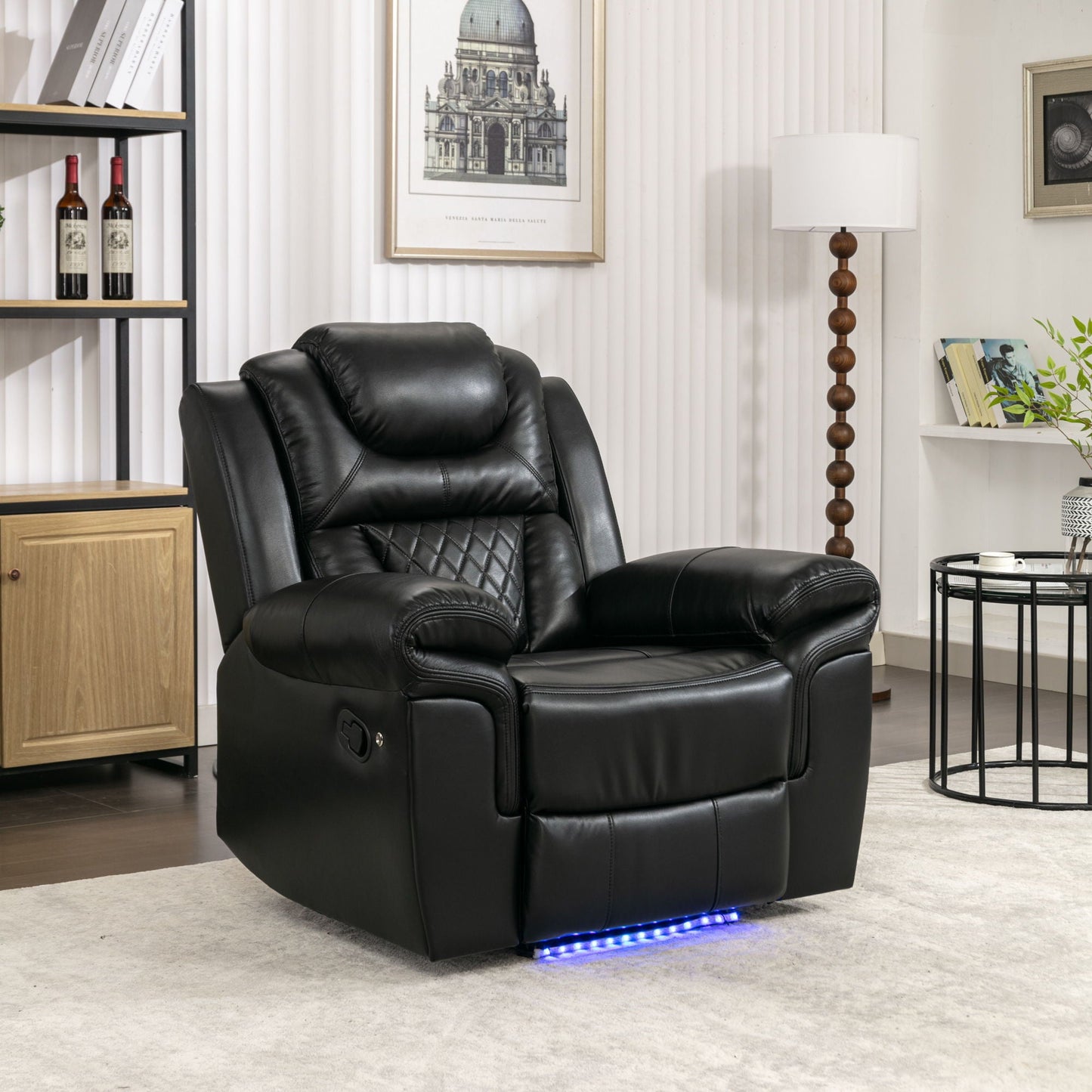 Home Theater Seating Manual Recliner Chair, Led Light Strip For Living Room - Black Hearth and Haven