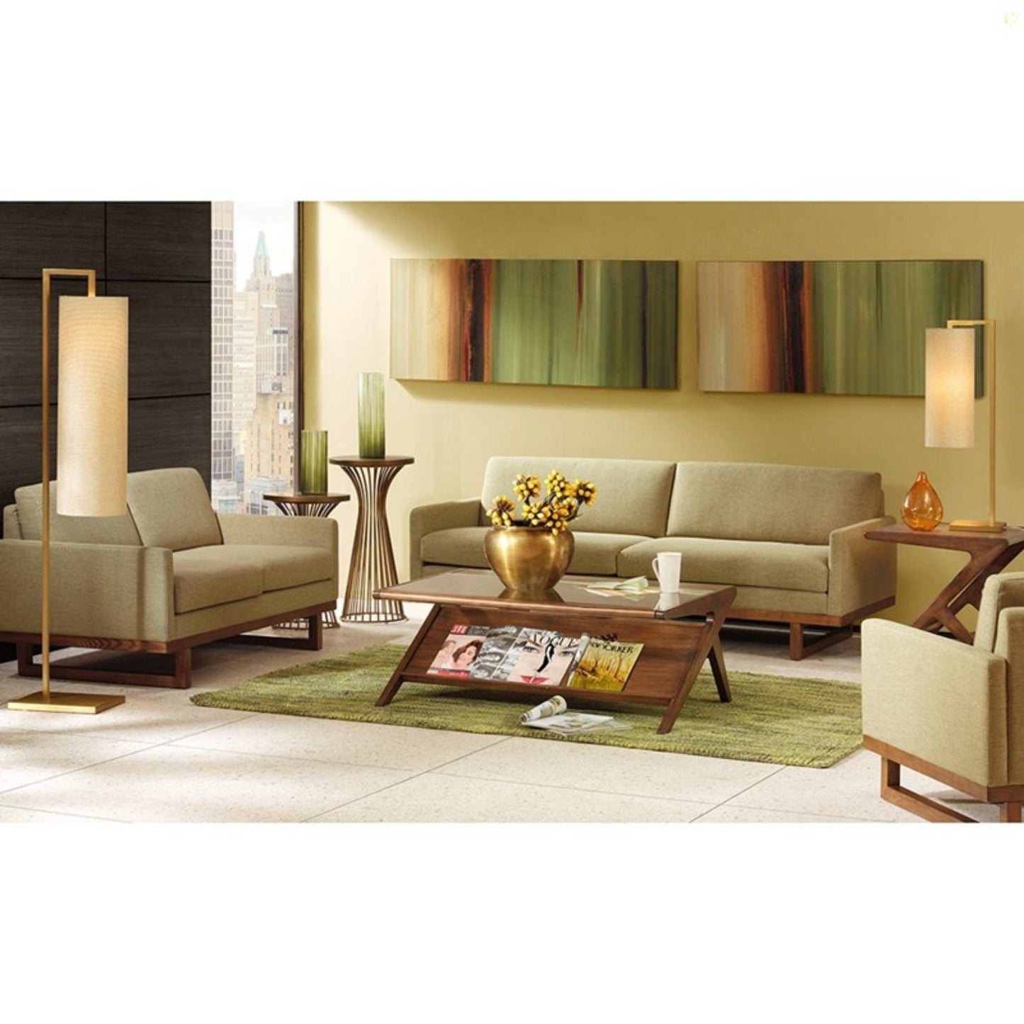 Coffee Table With Tempered Glass Top, Solid Wood Frame - Walnut JLA