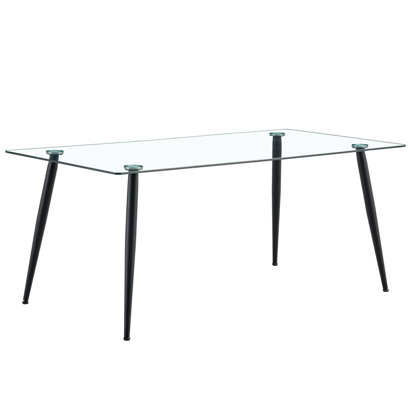 Modern Rectangular Glass Dining Table With Tempered Glass Top And Metal Legs For 4 - 6 People - Black / Transparent Home Essentials