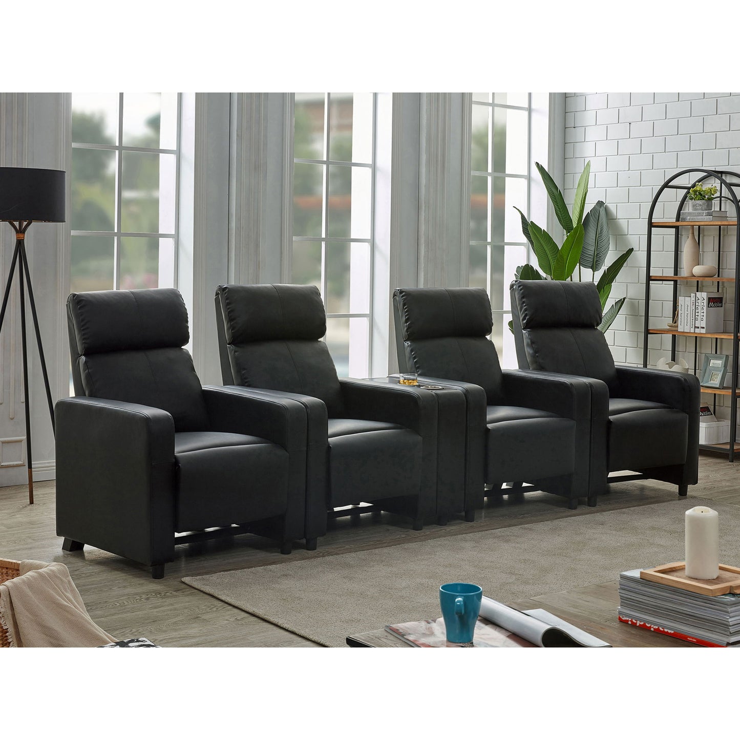 Warren - 4 Seater Home Theater With Wedge Console Recliners - Black Furniture Max