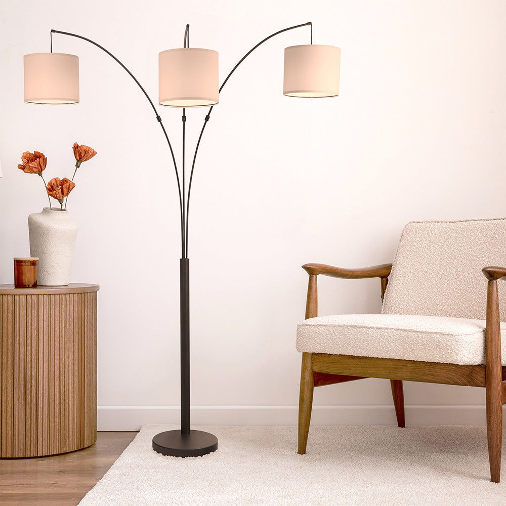 Royal - 3 Arm Arc Floor Lamp, Oil Rubbed Bonze With Linen Shade, 4 Way Rotary Switch - Oil-Rubbed Bronze Ashcroft Furniture