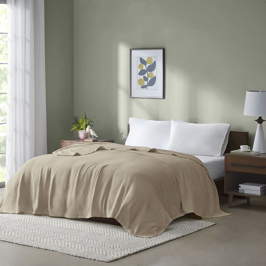 Freshspun Basketweave - Blanket - Khaki Madison Park