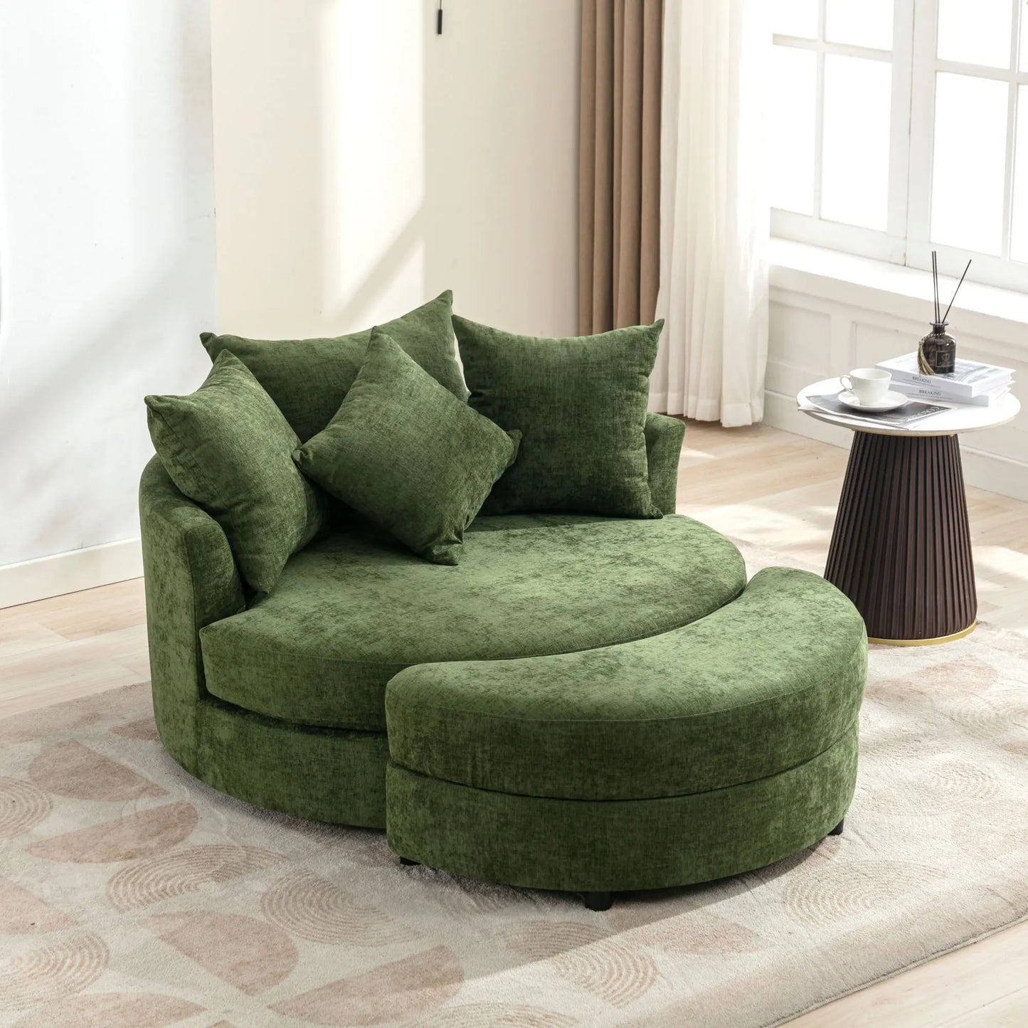360° Swivel Accent Barrel Chair With Storage Ottoman & 4 Pillows, Modern Leisure Chair Round Accent For Living Room Hearth and Haven