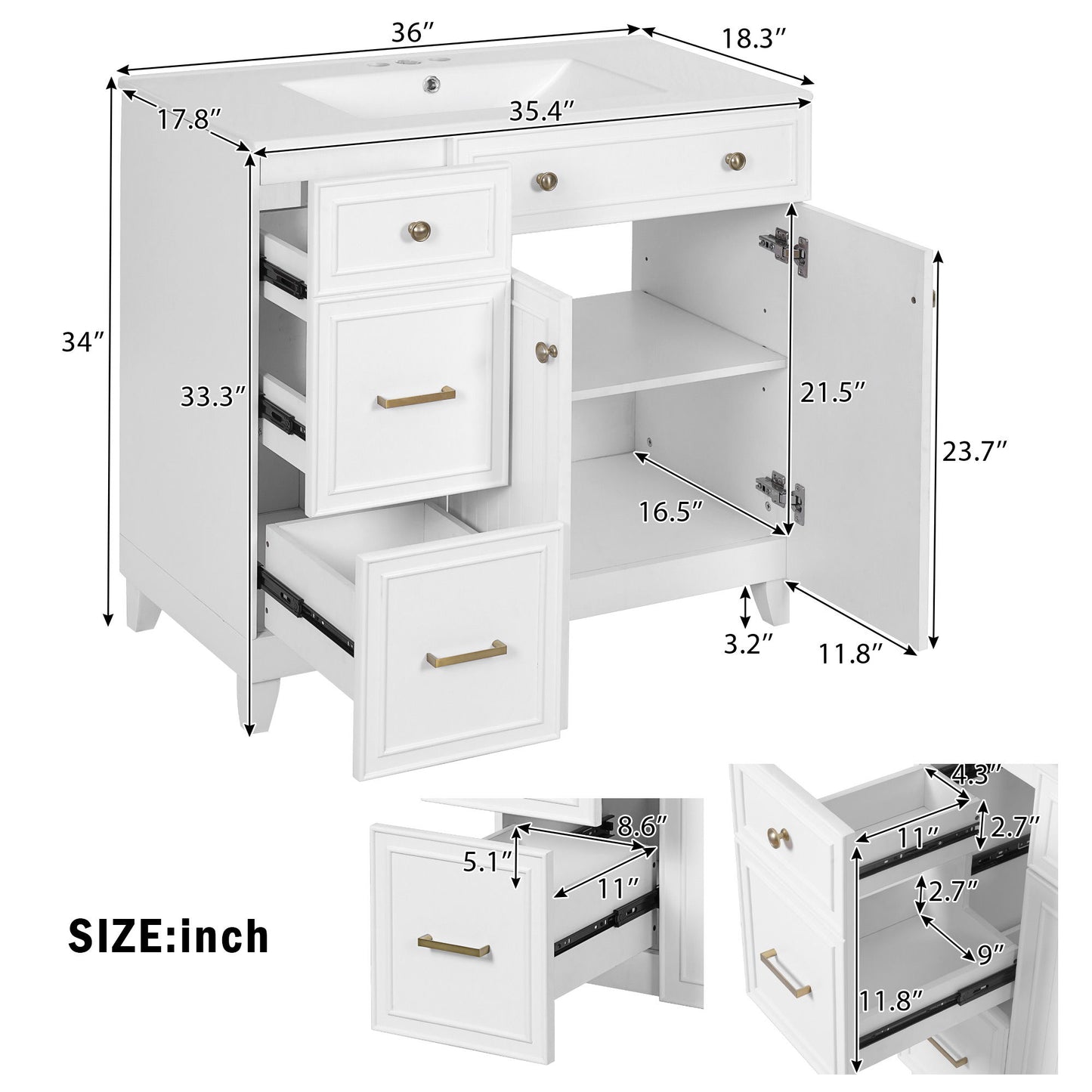 Bathroom Vanity With Sink, Soft Close Doors, Adjustable Shelves Hearth and Haven