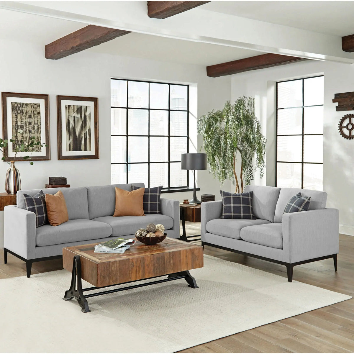 Montauk - 2 Piece Arms Living Room Set With Upholstered Seating - Light Gray Furniture Max