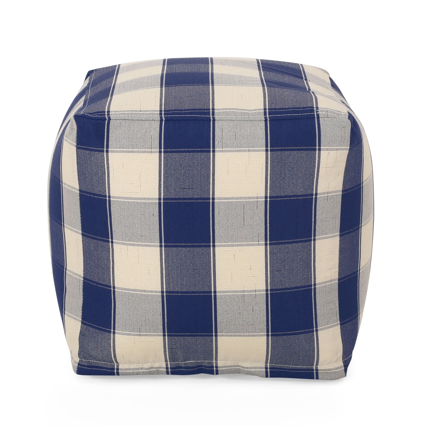 Connor - Checkered Square Pouf Ottoman And Floor Cushion - Ivory / Navy Home Essentials