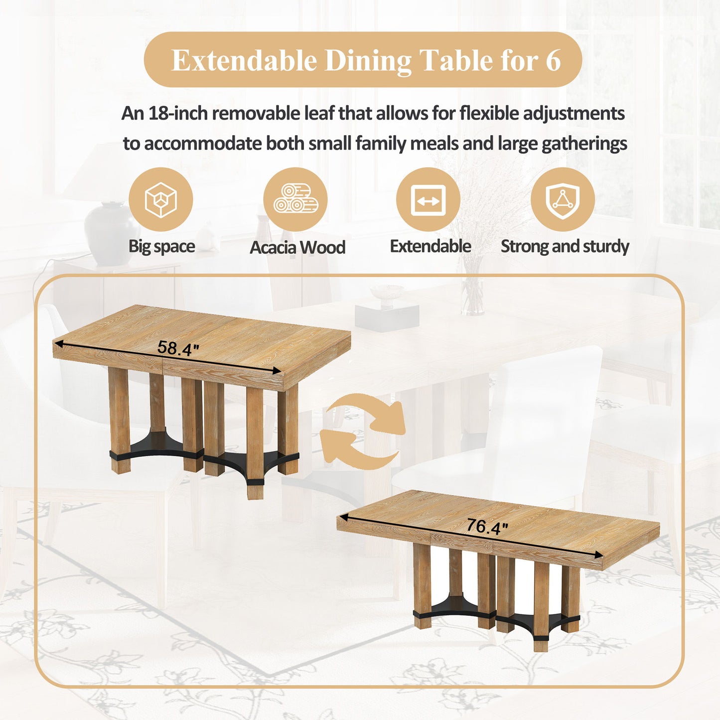 Topmax - 7 Piece Rustic Extendable Dining Table Set With Removable Leaf, 2 Arm Chairs And 4 Armless Chairs Hearth and Haven