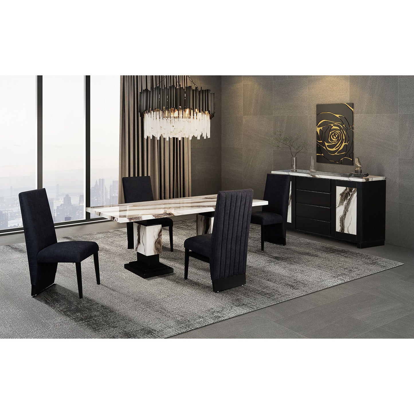 Stacey - Buffet With Storage Drawers And Marble Detailing - Black / Marble Global Furniture USA