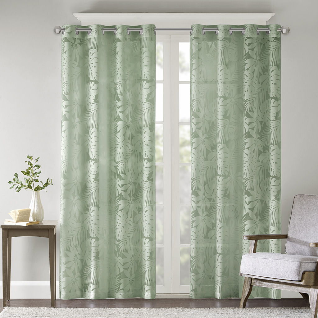 Leilani - Palm Leaf Burnout Window Sheer - Sage Green Madison Park