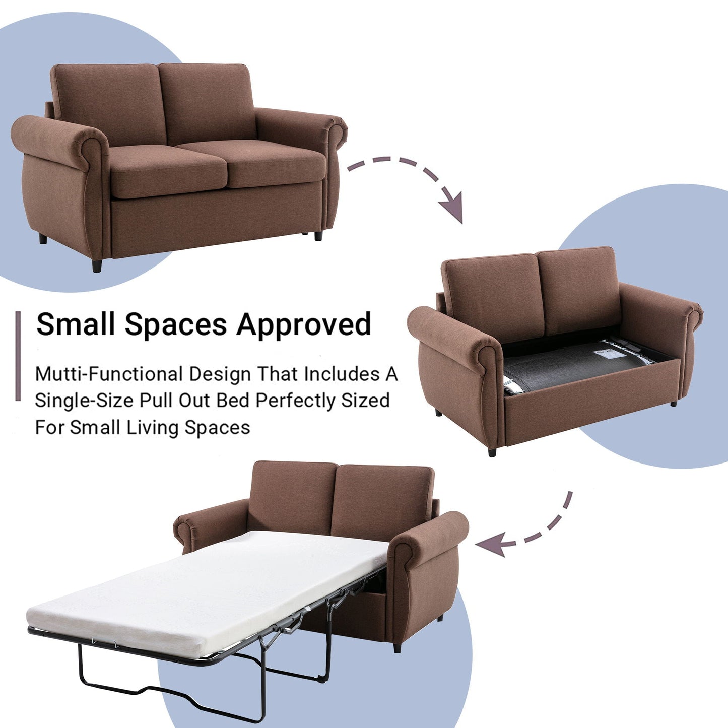 Pull Out Sofa Bed Loveseat Sleeper With Twin Size Memory Mattress With Two USB Ports For Living Room Spaces Hearth and Haven