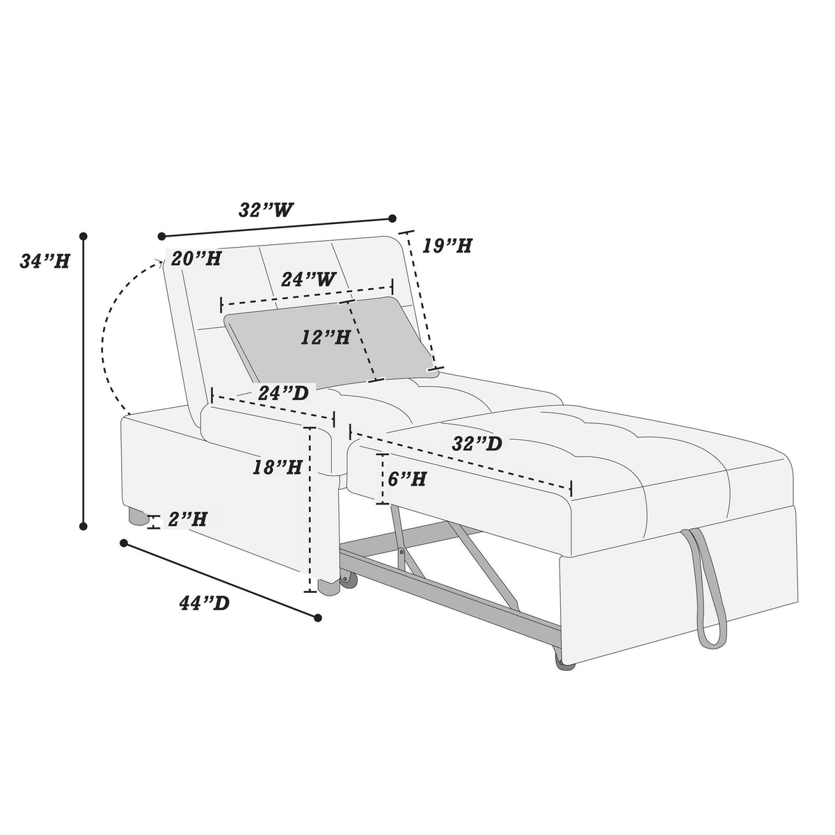 Sleeper Sofa Chair, Convertible Pull Out Bed Couch - Black Home Essentials
