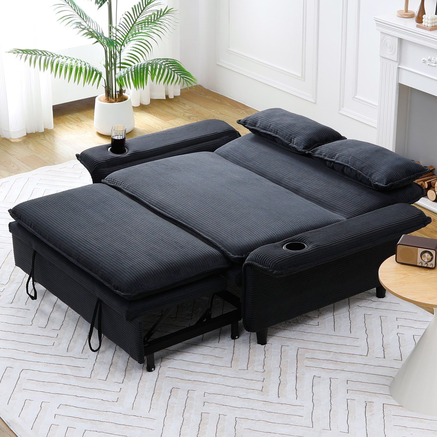 Modern Fabric Multi-Functional Sofa Bed With Adjustable Armrests And Backrests Home Essentials