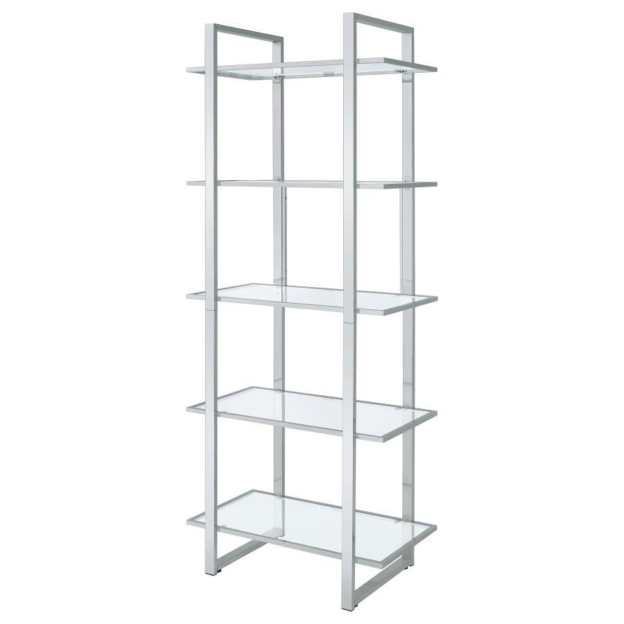 Hartford - 5-Shelf Glass Bookshelf - Chrome CoasterEssence