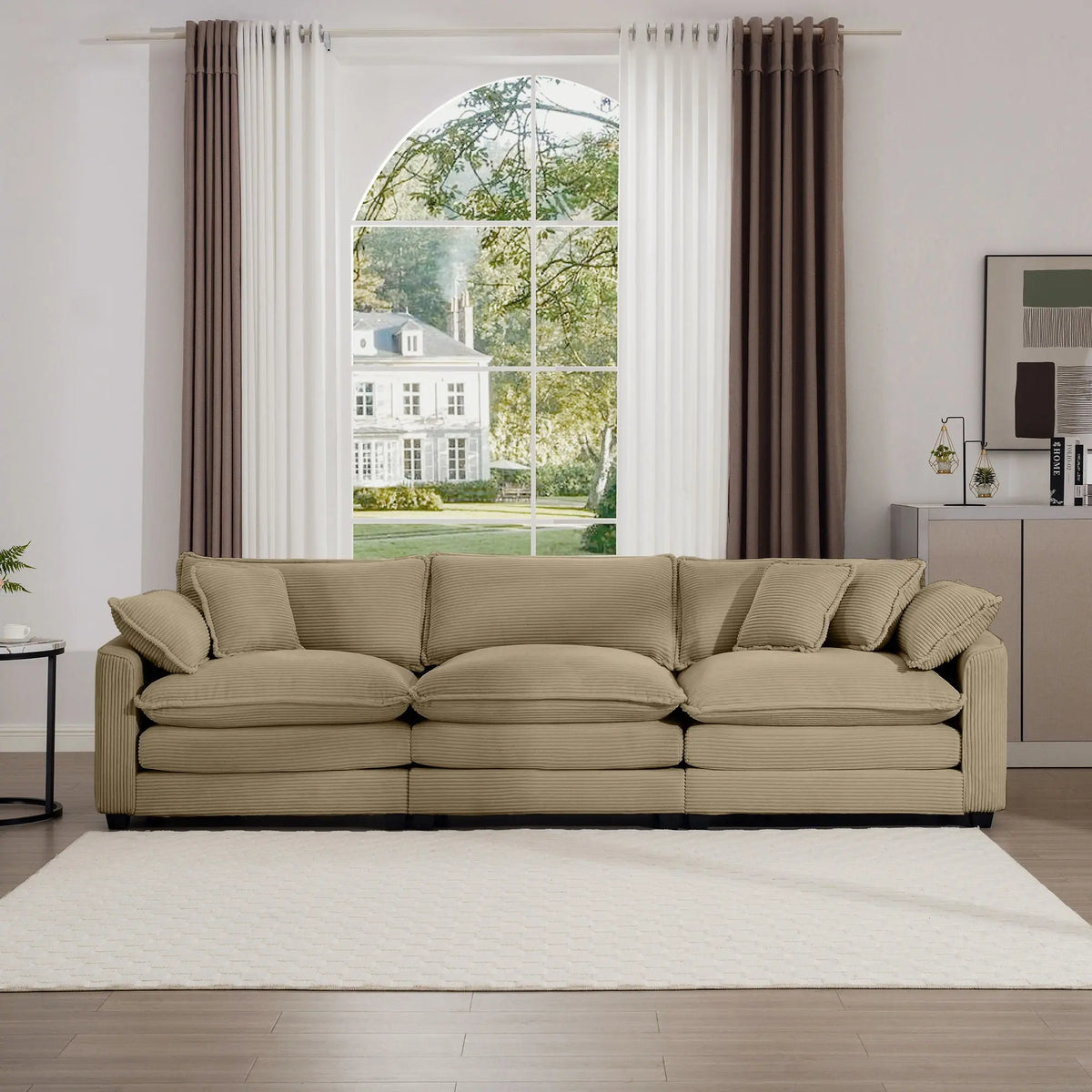 Mid-Century Modern 3 Seater Sectional Sofa With Arm And Throw Pillows Home Essentials
