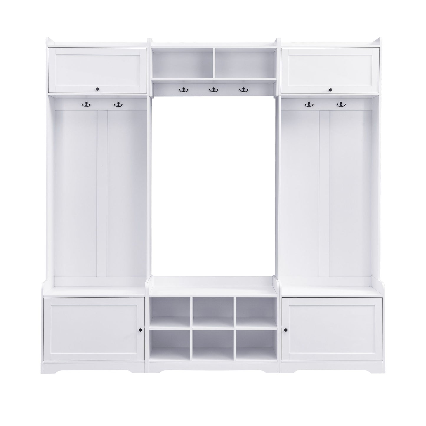 Wide Hall Tree With Shoe Storage, 4 In 1 Entryway Bench With 8 Cubbies, 7 Coat Hooks & Adjustable Shelf For Hallway - White Hearth and Haven