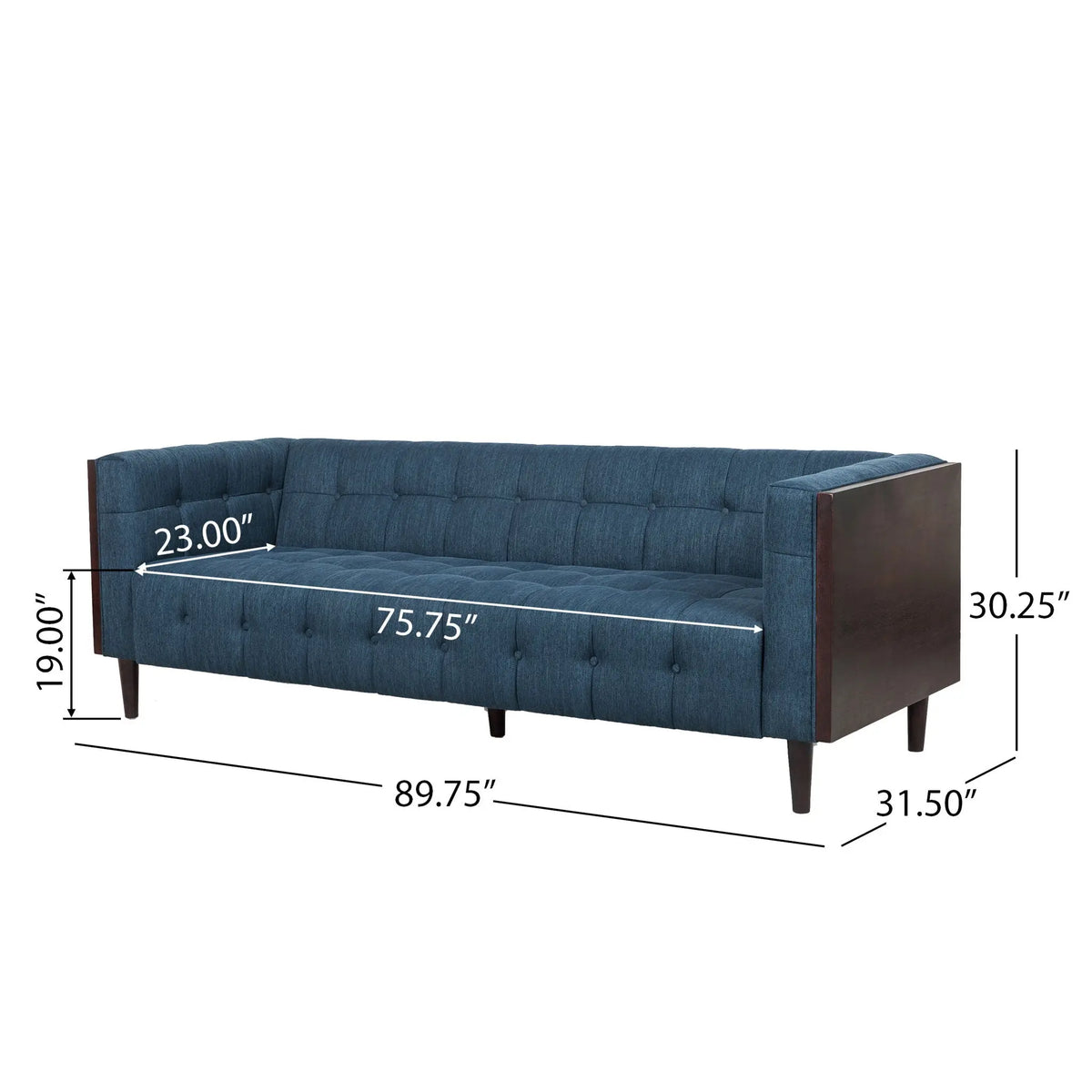 Contemporary Mid-Century Charm 3 Seater Sofa With Button Tufted Waffle Stitching Noble House