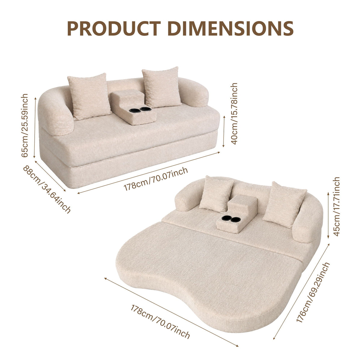 2 In 1 Convertible Sleeper Sofa Bed With Cup Holders Home Essentials